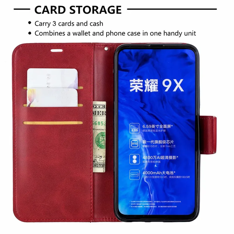 COOLY чехол для huawei Honor 9X Pro 10i 8S 8A 8C 8X7X10 Lite задняя крышка на однотонный кошелек Магнитный Флип кожаный чехол для телефона