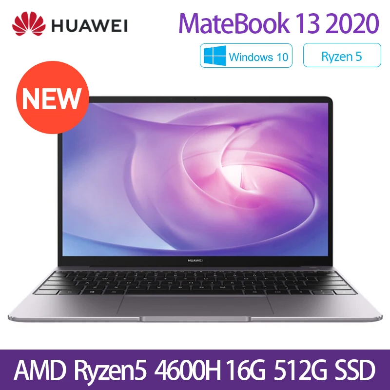Ноутбук HUAWEI MateBook 13 2020 дюймов Ryzen 16 ГБ 512 сенсорный экран 2K 4600H/ 4800 Гб PCIE SSD FHD IPS