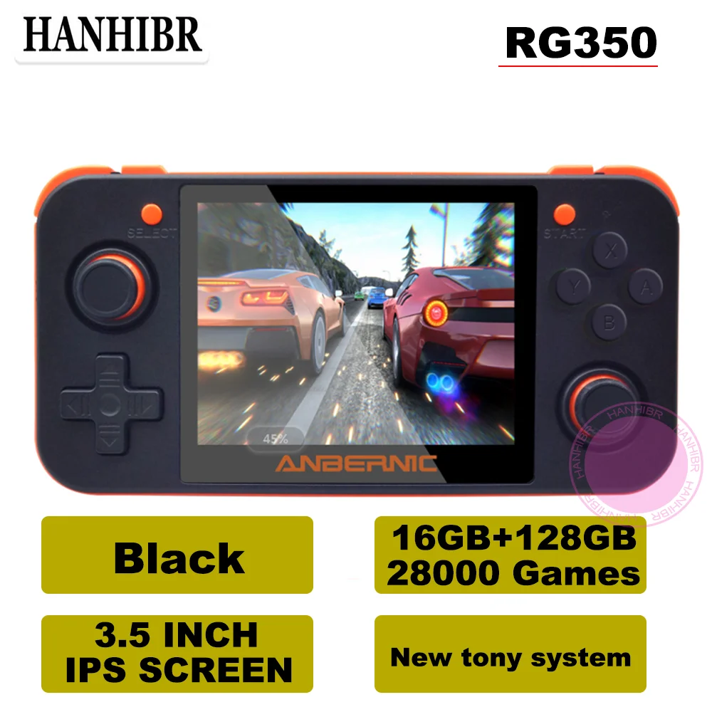 Black 144G28000Games HANHIBR RG350 Linux система Ретро игровая консоль 3,5 дюймов HD ips экран 16 Гб портативная игра 128 ГБ карта 28000 игры 16 эмуляторы - Color: Black 144G28000Games