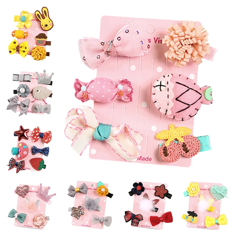 

5/6pcs/set Children Hairpins Set Flower Star Bunny Shape Hair Clips Mini Barrettes Bow Headwear Baby Girl Cute Hair Accessories