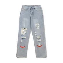 Pantalones vaqueros lavados con agujeros para hombre, Jeans estilo americano Vibe, estilo Harajuku Retro, holgados e informales, estilo Hip Hop