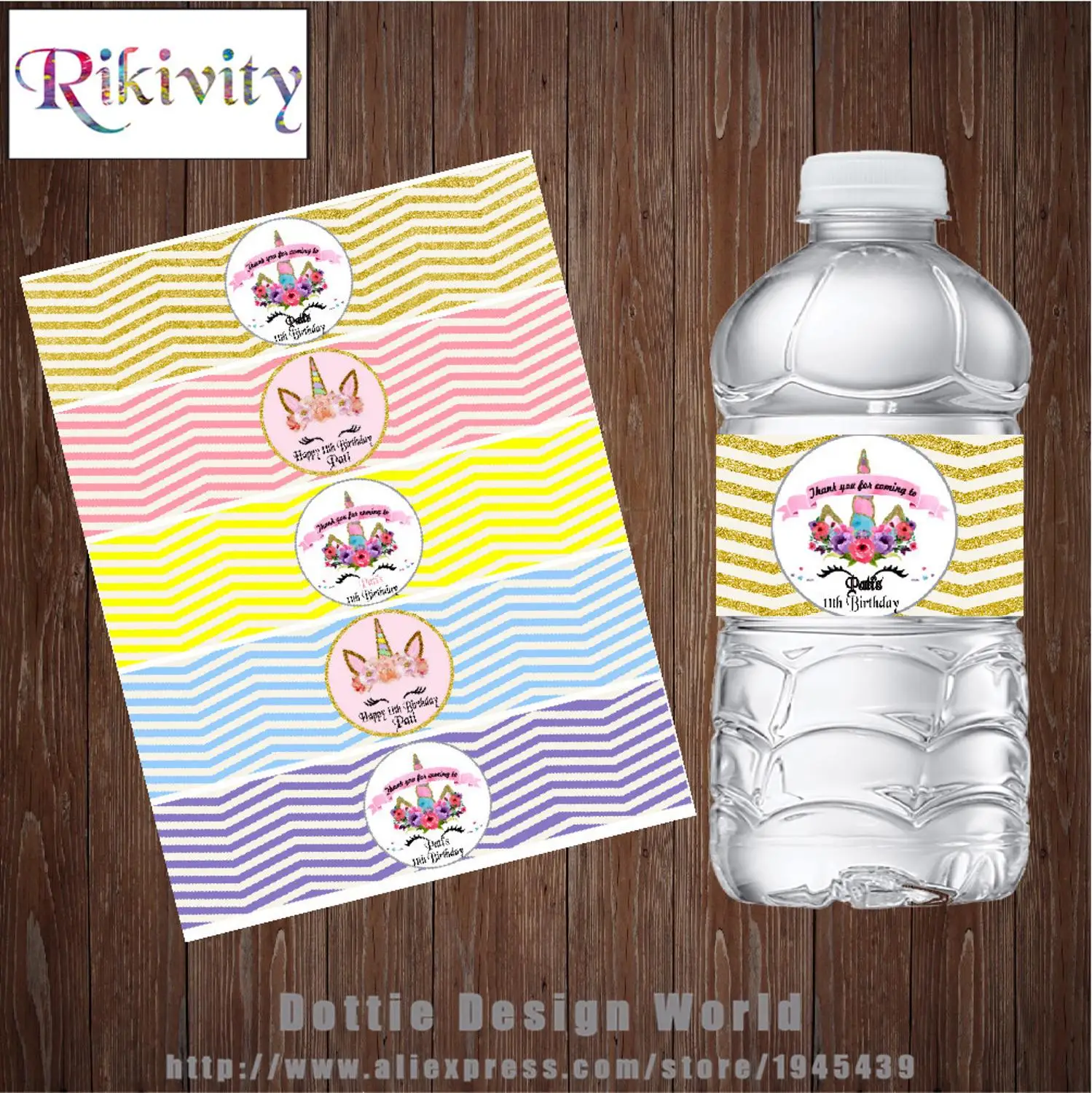 Rikivity 20 персонализированные Единорог бутылки для воды винные этикетки
