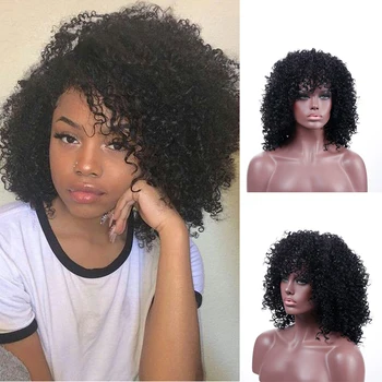 

AILIADE Black Women's Synthetic Hair High Temperature Fiber Black Women's Long Black Wig Kinky Curly Hair Short Wig