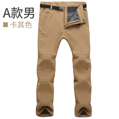 Khaki Men Стрейч брюки мужские повседневные зимние толстые теплые флисовые шаровары мужские ветровки спортивные штаны мужские тактические брюки SA-8 - Цвет: Khaki Men