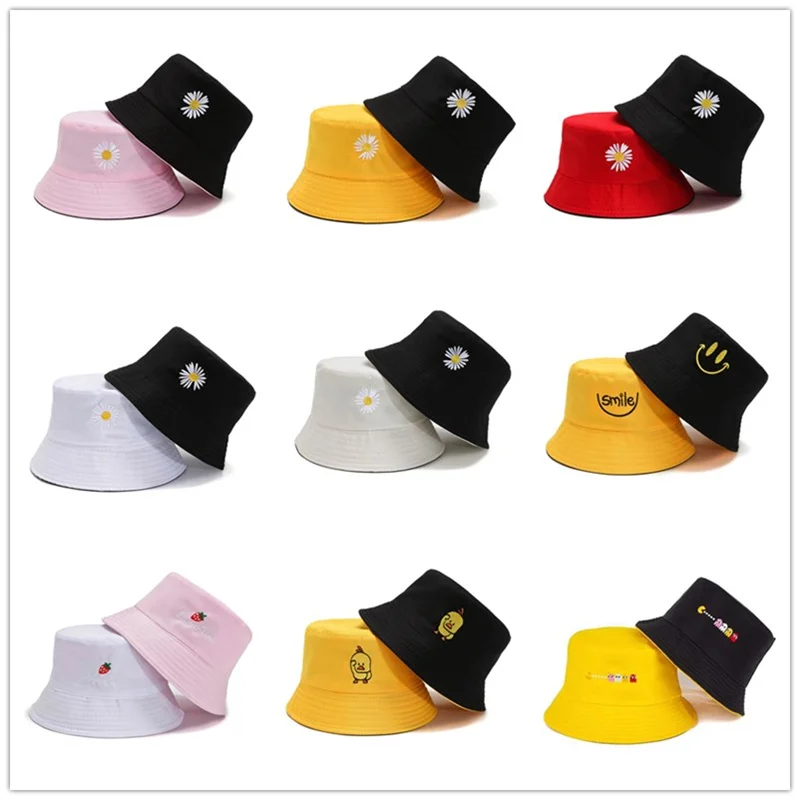 Two side Cheap Unisex Embroidery Bucket Hat For Women Fishing Outdoor