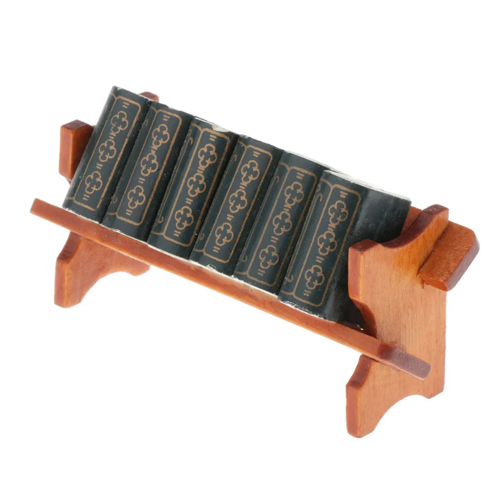 Dollhouse Miniature 1:12 Scale Wooden Bookshelf with Books for Dolls House Study Room Office Offerings