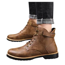 Мужские повседневные сапоги из искусственной кожи в стиле милитари; дышащие ботинки с круглым носком на шнуровке; мужские ботинки с высоким берцем