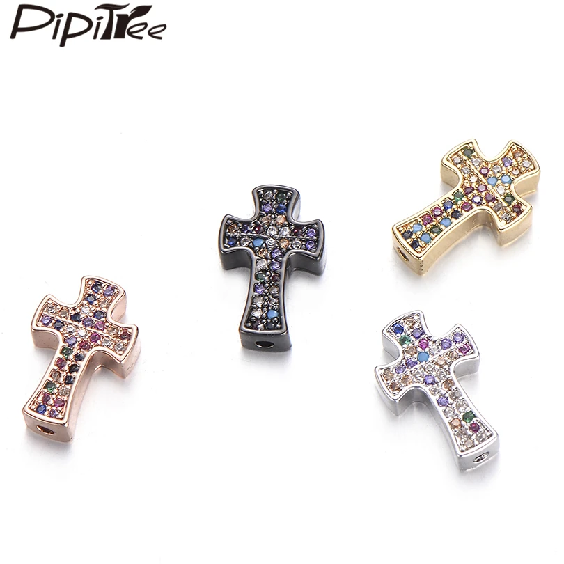 

Pipitree 4pcs/lot Multi Micro Paved CZ Zircon Beads Copper DIY Cross Beads Spacer Charms for Bracelet Jewelry Making Accessories