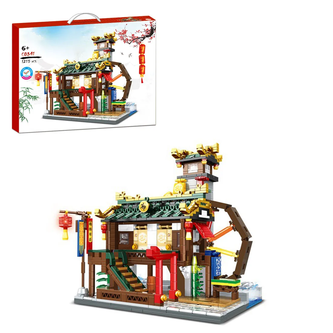 

1215Pcs MOC City Street Views Chinese Cloth Store Street View Bricks Small Particle DIY Building Blocks Stem Toy Kit