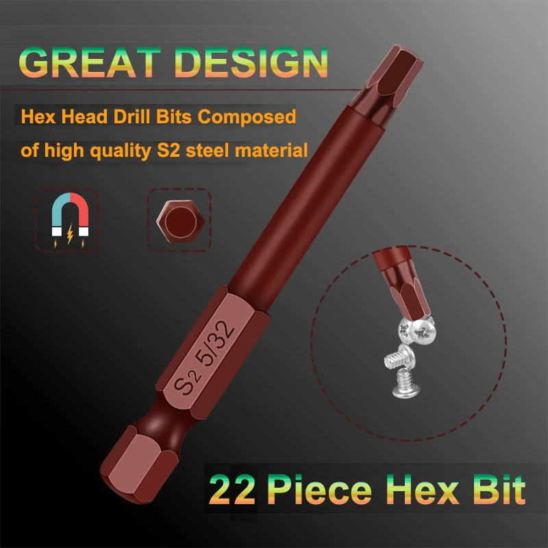 20pcs Hex Head Allen Wrench Drill Bit Set Metric SAE S2 Steel Hex Bits Set 65mm Long Magnetic Screwdriver Bits - Image 6