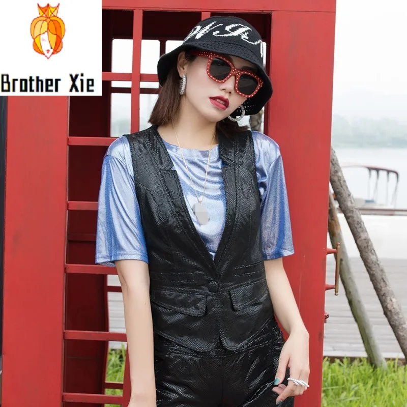 

England Style Genuine Leather Vest Women 2020 New Streetwear Single Button Sheepskin Slim Sleeveless Jacket Female Waistcoat