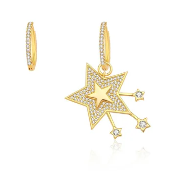 

Fashion Real 925 Sterling Silver Asymmetric Meteor Star Earrings Micro Cubic Zirconia for Women Fine Party Jewelry Gift