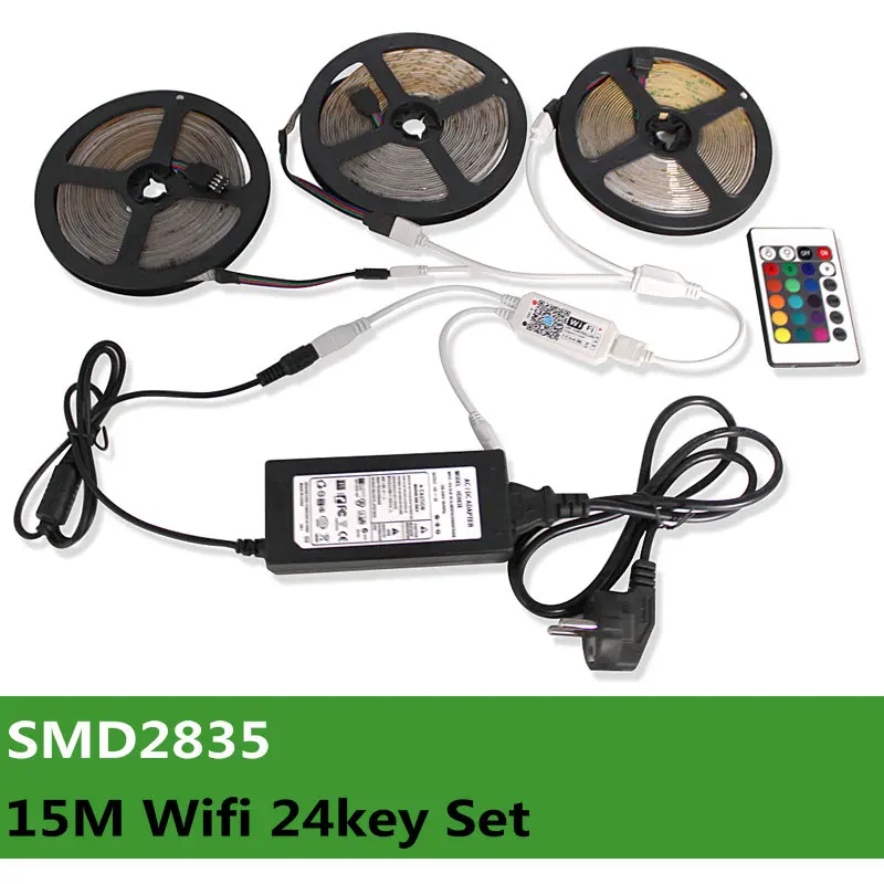 15M Wifi Set 5 м 10 м 15 м WiFi Светодиодная лента работает с Amazon Alexa Google Home SMD 2835 12 В RGB лента Светодиодная лента световой полосы Bluetooth набор адаптера - Испускаемый цвет: 15M Wifi Set