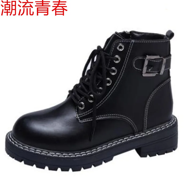 

Women Ankle Boots for Female Leather Boots Chunky Heels Autumn Winter Casual Lacing Round Toe Platform Boots Shoes Women