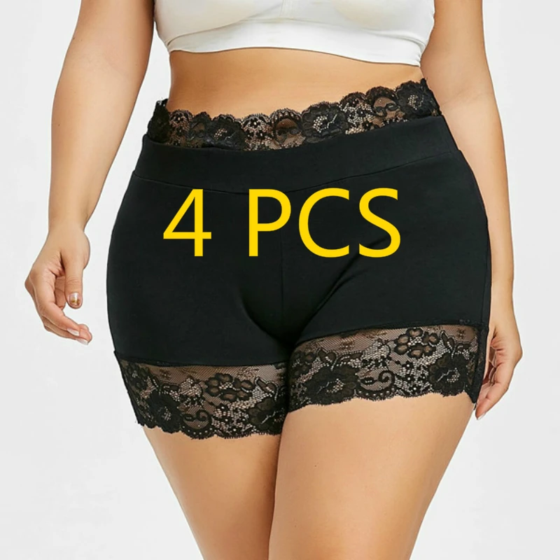 4 PCS Black 1/2/4 шт. Для женщин шорты безопасности штаны Нижнее белье Боксер женские сексуальные кружевные эластичные облегающие Шорты Нижнее белье размера плюс L-5XL - Цвет: 4 PCS Black