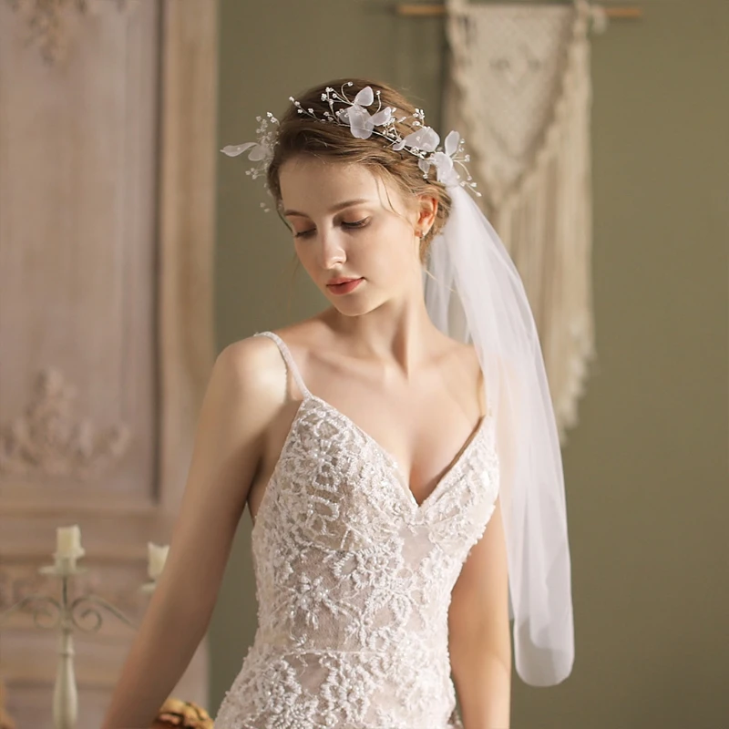 Short Style Full Lace Wedding Veils Shoulder Length