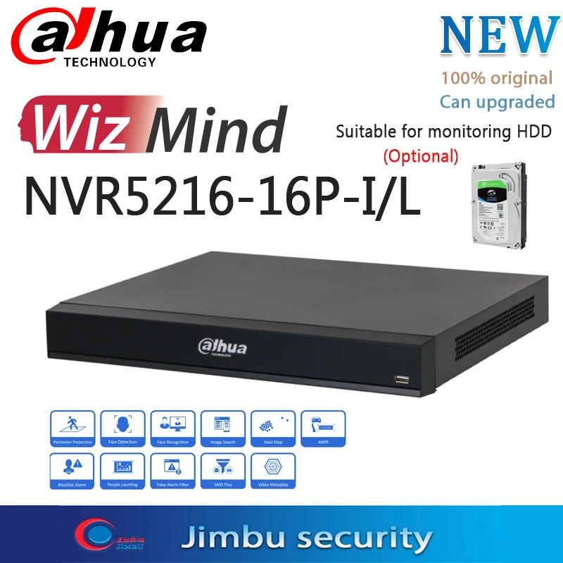 Сетевой видеорегистратор Dahua AI 16PoE DHI-NVR5216-16P-I/L 16Ch 1U WizMind ePoE & EoC 4-канальный поток