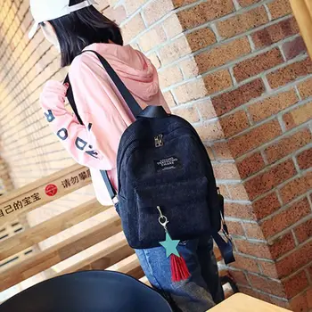 

Travel Corduroy Backpack Tassel School Bag Casual College Daypack for Teenager F42A