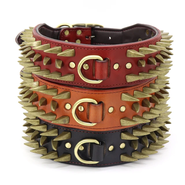 2'' Width Leather Dog Collar Durable For Big Dogs Sharp Spikes Studded Medium Large Dogs Pet Collars For Pitbull German Shepherd 2