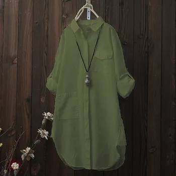 

Women Solid Linen Blouse Casual Long Sleeve Shirt Blouse Button Turn-down Collar Tops Autumn Lady Clothes Blusa Feminina