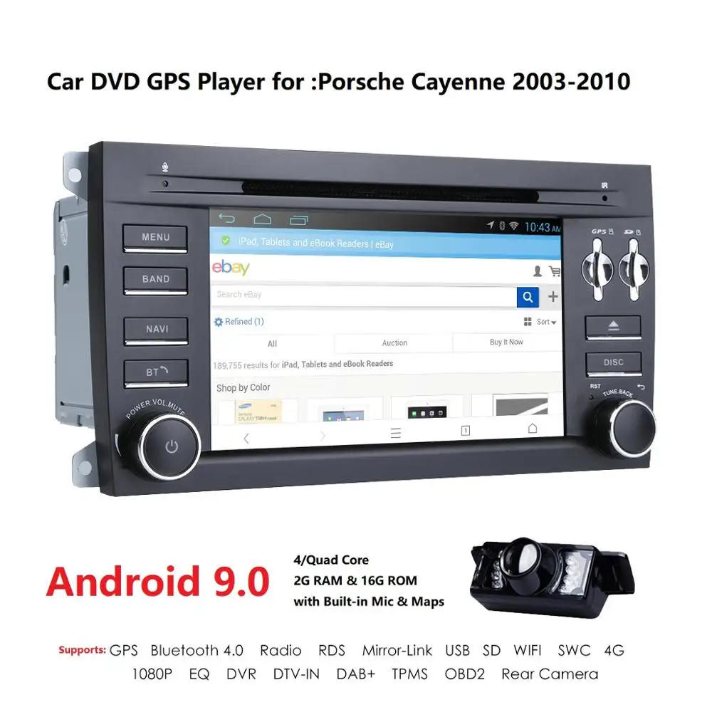 

2 Din Android 9.0 Car DVD multimedia GPS for Porsche Cayenne 2003-2010 7Inch Touch Screen DSP IPS RDS USB SD 4G WIFI DAB+ SWC BT