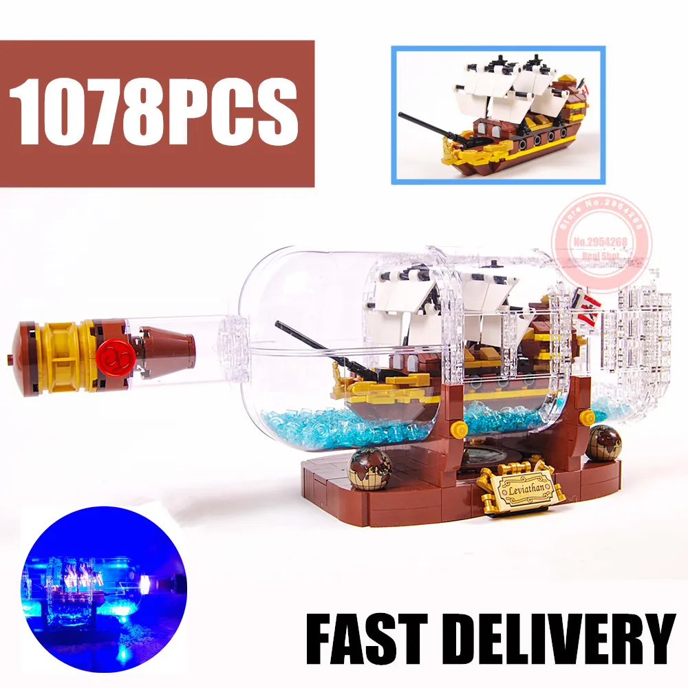 

New MOC LED Light Technic Idea Ship Boat In A Bottle Fit Legoings Technic Building Kits Blocks Bricks Toys for Children Kid Gift