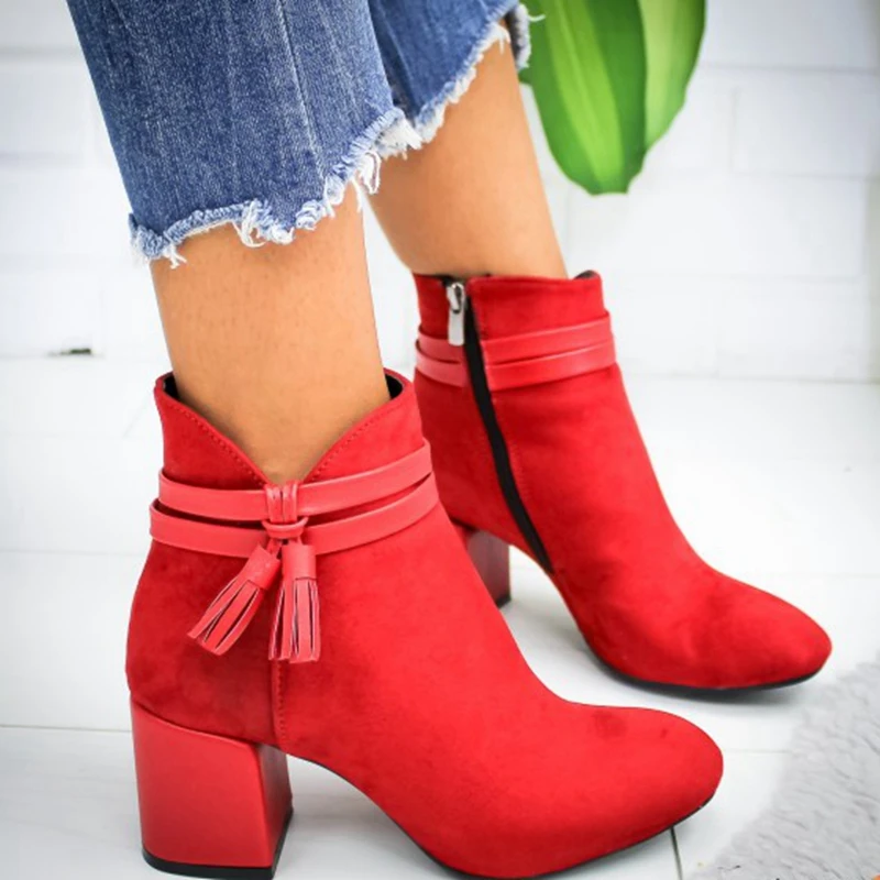SHUJIN/ г., женские ботинки ботильоны из флока Демисезонные женские ботинки женские вечерние ботинки из эластичной ткани в западном стиле размера плюс - Цвет: 8