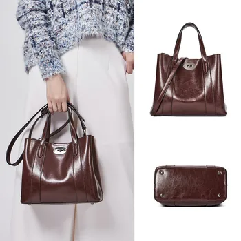 

Bostanten Women's Bag Retro Oil Wax Leather Genuine Leather Cowhide Casual Messenger Bag Handbag Tote Shoulder Bag