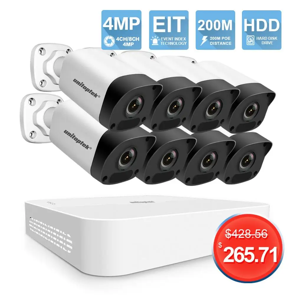 4CH 8CH 4MP POE NVR комплект камер видеонаблюдения H.265 HD 4MP ip-камера безопасности 200 м POE расстояние 52 в комплект системы видеонаблюдения