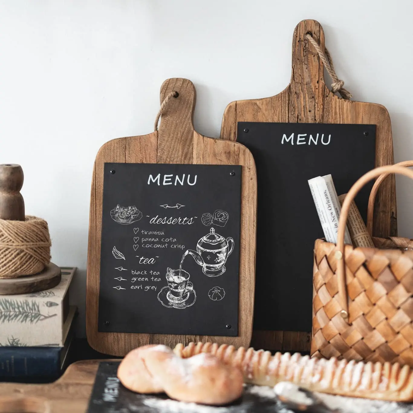 Menu Board for Kitchen, Rustic Pine Wood Wall Hanging Home Restaurant Menu  Chalkboard Sign with Rope