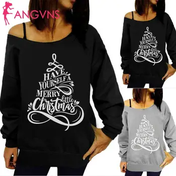 

New Fashion Women Casual Cold One Shoulder Long Sleeve Shoulder, Pullover Hips Length Prints None Sweatshirt