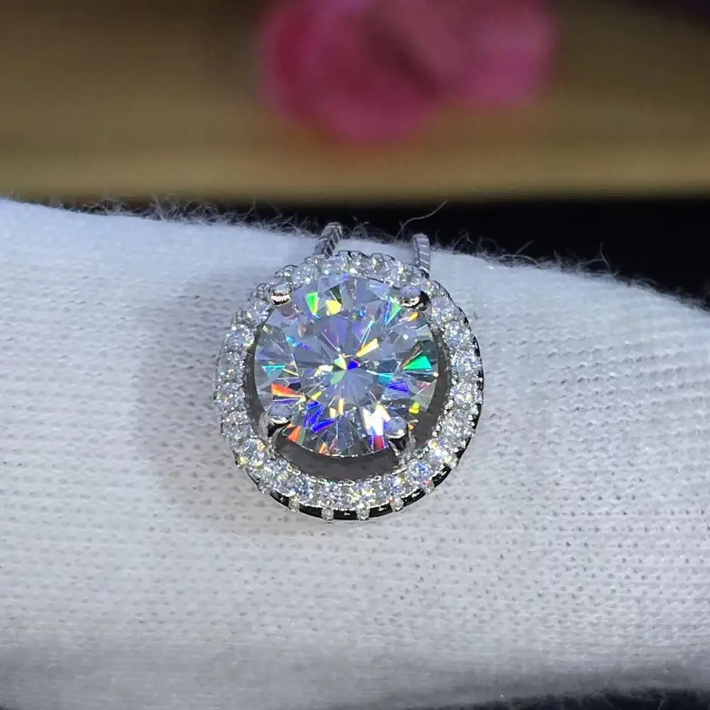 Poetry Of Jew Store Round Silver Moissanite Pendants 1ct D VVS Luxury Moissanite Weding Pendants for Women