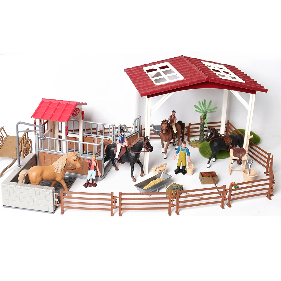 Simulazione Animali Fattoria Stabile Cavallo Cavalli Cavalli Con Cavalli E Area Di Lavaggio Modello Action Figures Playset Educativo Per Bambini