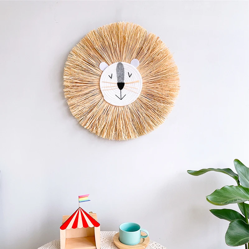 Cartoon Lion Head Hanging Decorations INS Nordic Hand woven Kids Room Decor Cotton Thread Weaving Animal Ornaments