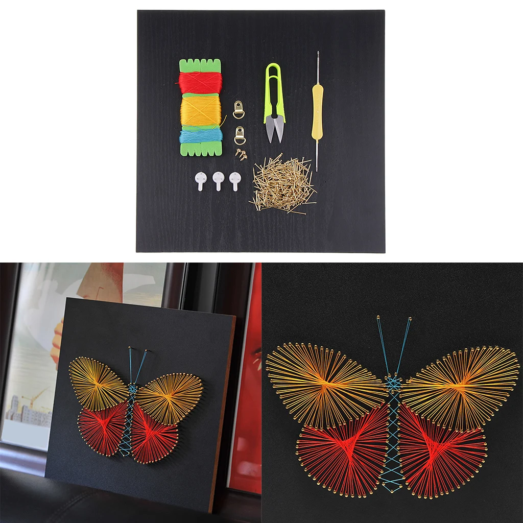 

30x30cm Crafts Pin String Art Butterfly Kits Butterfly Pattern Home Decoration DIY Thread Winding Drawing for DIY Crafts
