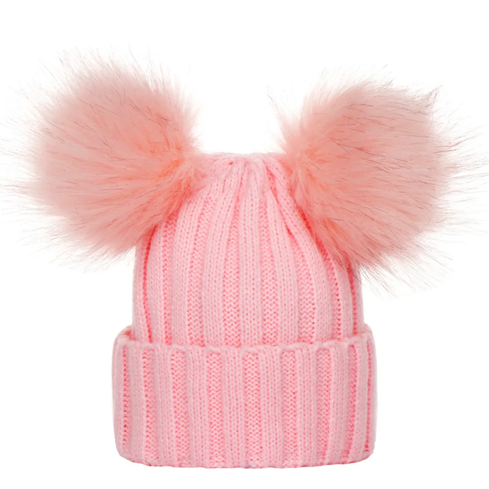Модная зимняя однотонная вязаная шапка для маленьких мальчиков и девочек; теплая шапка с помпонами; простой дизайн; Лидер продаж; ;# P501