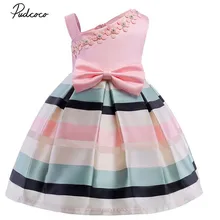 Праздничное платье принцессы с юбкой-пачкой для маленьких девочек От 3 до 9 лет платье в полоску на одно плечо с цветочным рисунком для маленьких детей, платье для выпускного, свадьбы, дня рождения