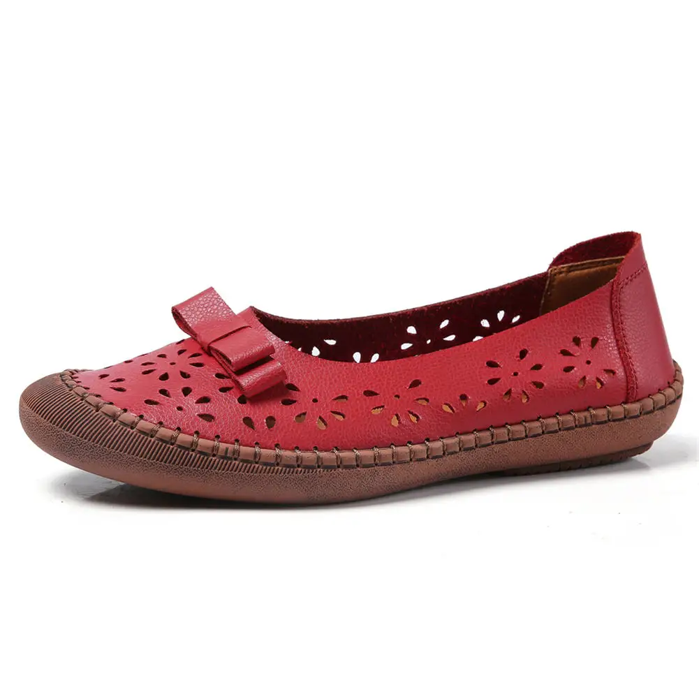 Doratasia/модель года; водонепроницаемые мокасины из натуральной кожи с круглым носком без застежки; летняя удобная повседневная женская обувь для мам; женская обувь на плоской подошве; большой размер 45 - Цвет: Красный