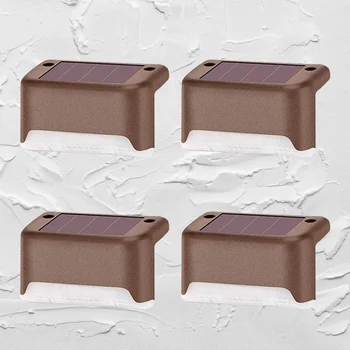 

4pcs Solar Power Stairs Lamp Waterproof LED Stair Lamp LED Landscape Lamp Solar Outdoor Wall Lamp (Brown)