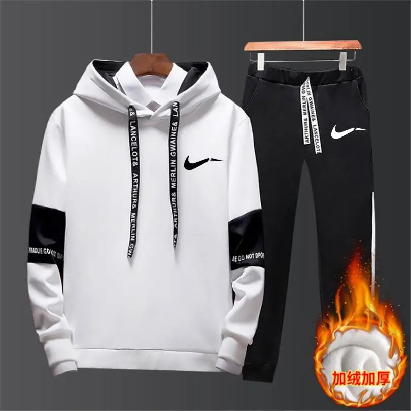 

Winter Autumn thermal underwear men Hoodie sweater jacket+ joggers sweatpants man printing suits sportwear Tracksuit Fight Color