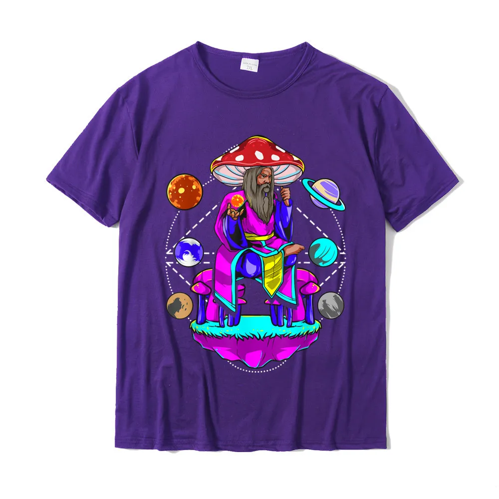 Unique Printed On Short Sleeve Tops & Tees Fall Round Neck 100% Cotton Men T Shirt Printed On Tops Tees Cute Drop Shipping Funny Magic Mushroom Wizard Planet Shroom LSD Acid Trip T-Shirt__20056 purple