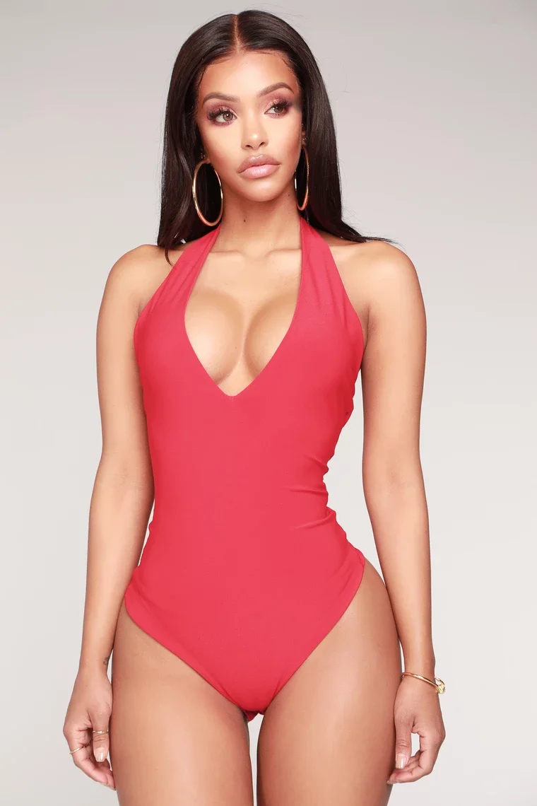 Plus Size Fashion Women Sexy Bustier Bodysuit Summer Sleeveless Backless Halter Plain Skinny Party Club Beach Streetwear Clothes
