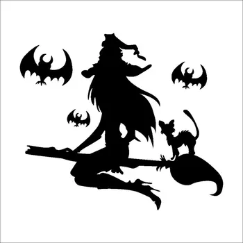 

Halloween Decoration Witch Bat Bedroom Living Room Waterproof Stickers Removable Black Creative Wall Sticker