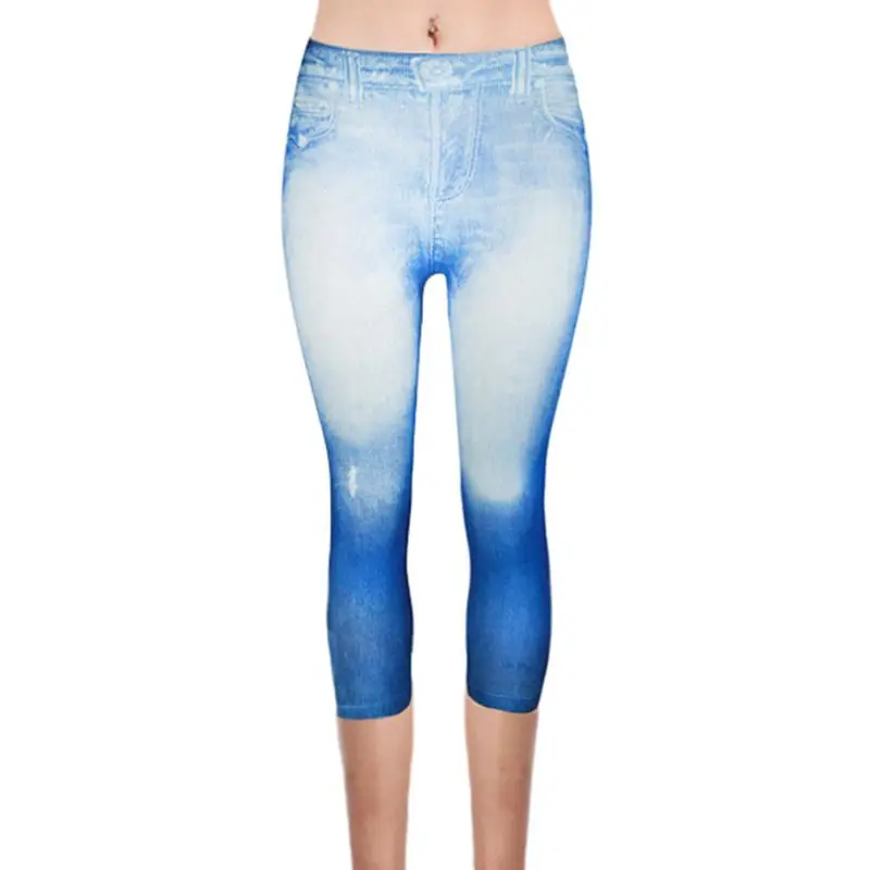 Женские джинсы размера плюс, подделка, Капри, Ретро стиль, цвет, Бабочка, деним, принт, высокая талия, укороченные эластичные колготки, XS-3XL - Цвет: C