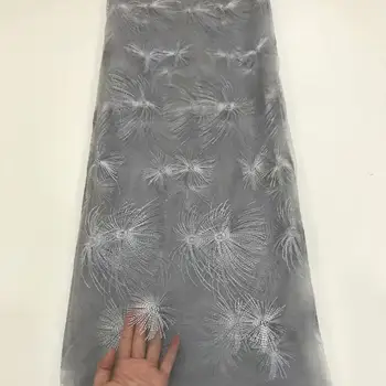 

Gray African Lace Fabric 2019 Embroidered Nigerian Laces Fabric Bridal High Quality French Tulle Lace Fabric For Women Dress