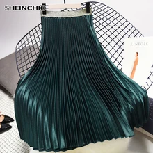 Весна-Осень, Новая женская плиссированная юбка в винтажном стиле, одноцветная зеленая/белая/Розовая/синяя юбка для женщин, Saisa Faldas, Новая мода