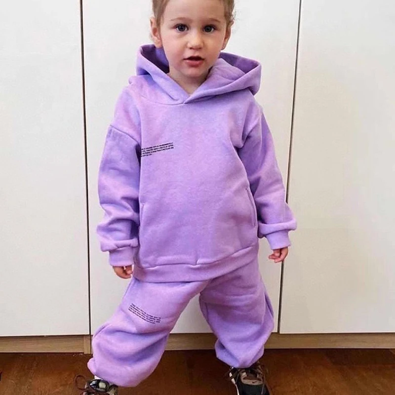 Kids Hoodies Two Pieces Sets Brand Solid Sweatshirts Long Track Pants Autumn Winter afbeelding