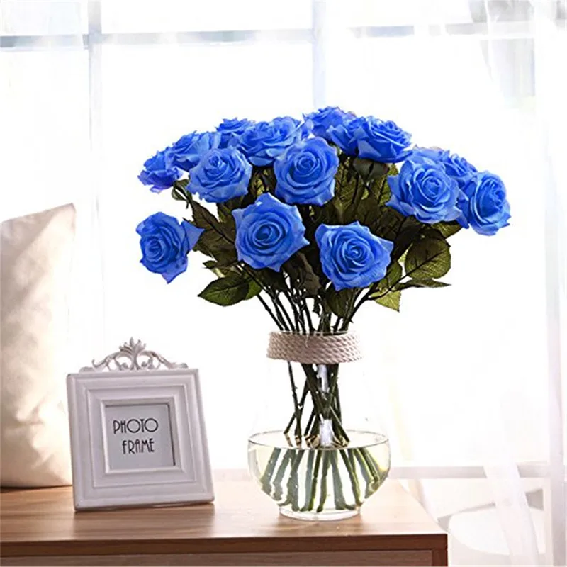 10 шт./компл. элегантный красивый Европейский Искусственный цветок розы моделирование фланель Цветы Букет Домашнего вечерние Свадебные украшения - Цвет: Синий