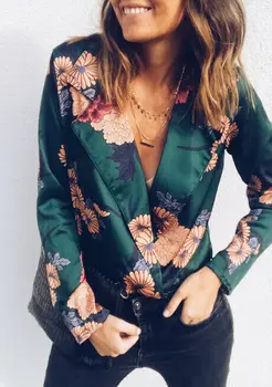 

Sexy Woman Floral Tuxedo Coat Plus Satin Suit Mesh Top Jumpsuit Women V Neck and Summer Long Sleeve Stain Jumpsuit Tops Fashion