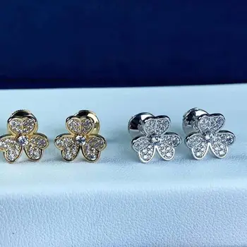 

Elegant Hot Brand 3-Leaves Shamrock Mini Stud Earring Women Pave Stone 100% Original Top Quality Lucky Bijoux Gifts